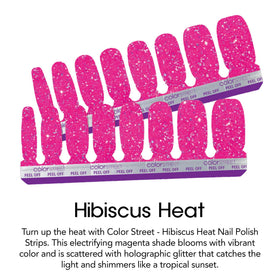 Macro texture shot of Color Street Hibiscus Heat glitter finish and glossy benefit