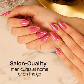 Close-up of hot pink glitter texture showing Color Street shimmer and true polish shine