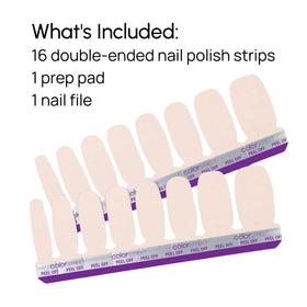 Color Street back-of-pack label and contents showing included 16 double-ended strips benefit