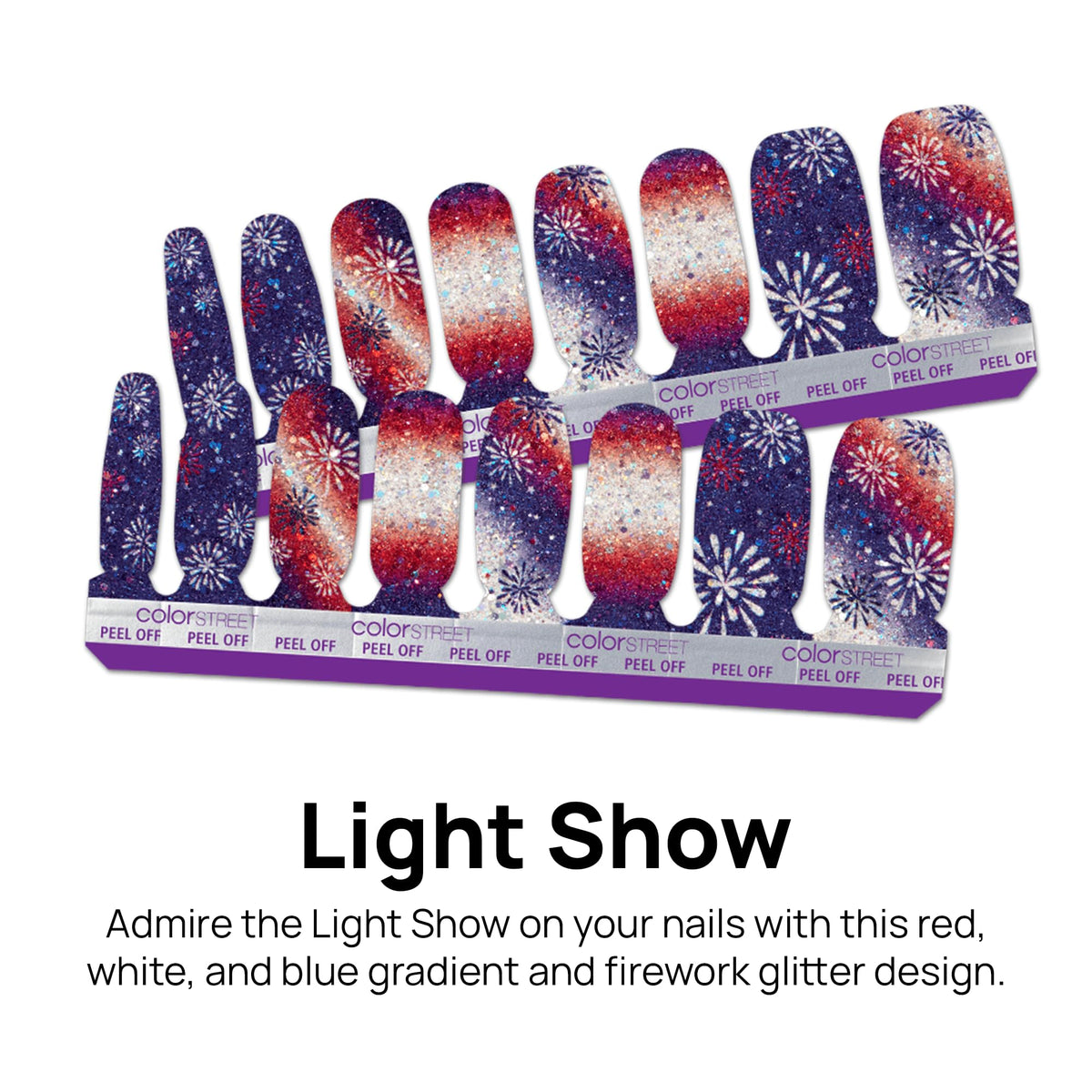 Color Street strips laid out displaying 16 double-ended sizes for custom fit