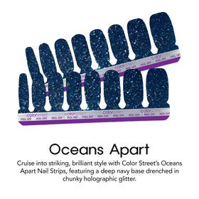 Color Street Oceans Apart close-up glitter texture highlighting holographic sparkle benefits