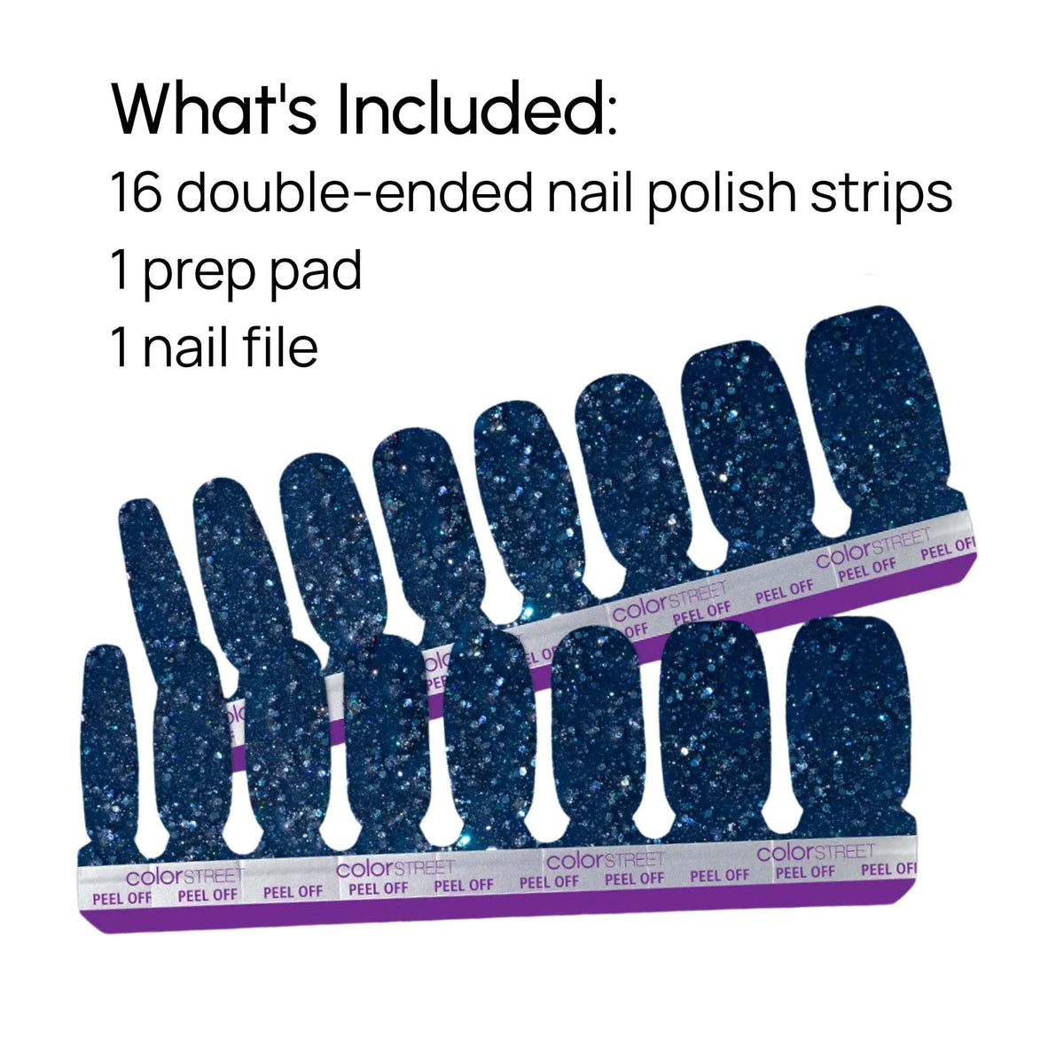 Color Street Oceans Apart label and contents showing included 16 strips and mess-free usage