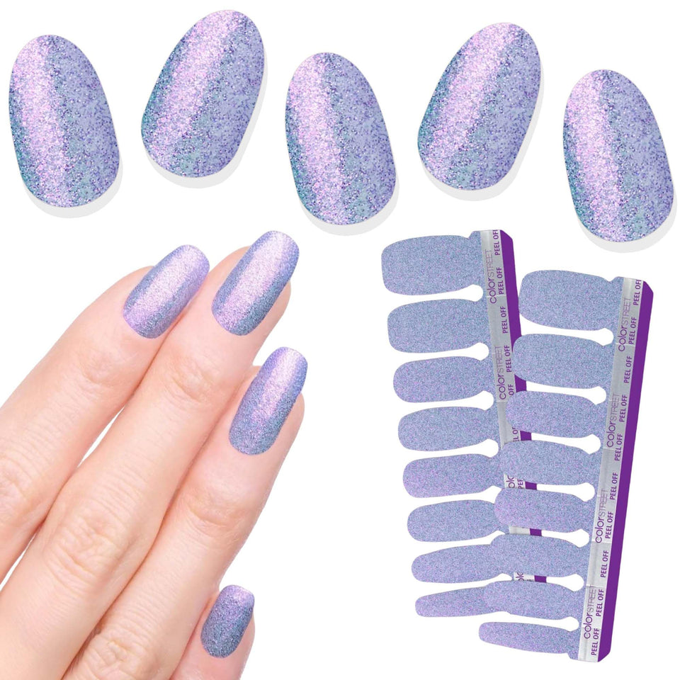 Color Street front packaging showing Purple Passion and vibrant benefits