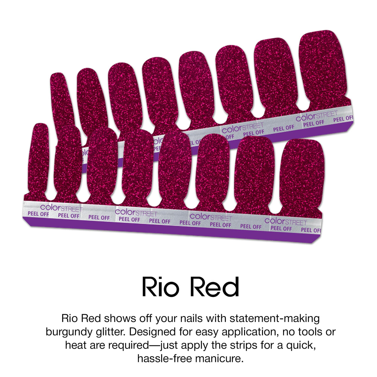 Color Street Rio Red nails on hands in lifestyle setting showing instant glamour