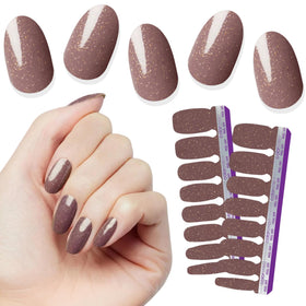 Color Street front packaging showing rosy brown glitter strips and benefits