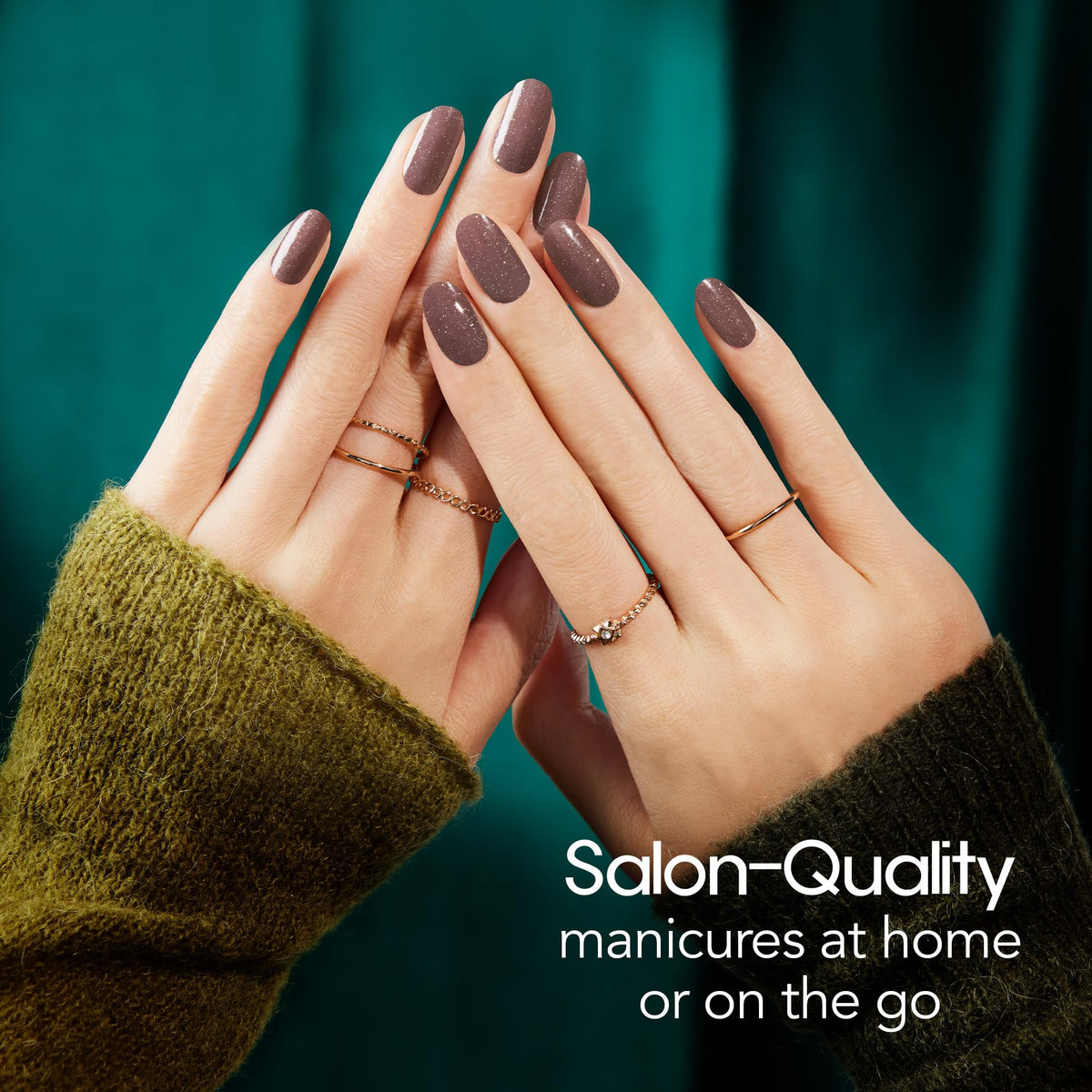 Color Street side profile of nail finish highlighting smooth glitter look