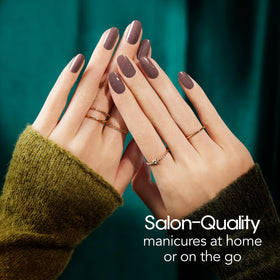 Color Street side profile of nail finish highlighting smooth glitter look