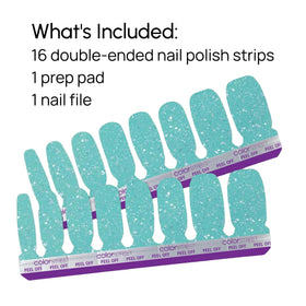 Color Street nails in beach setting showcasing summer-ready glitter style
