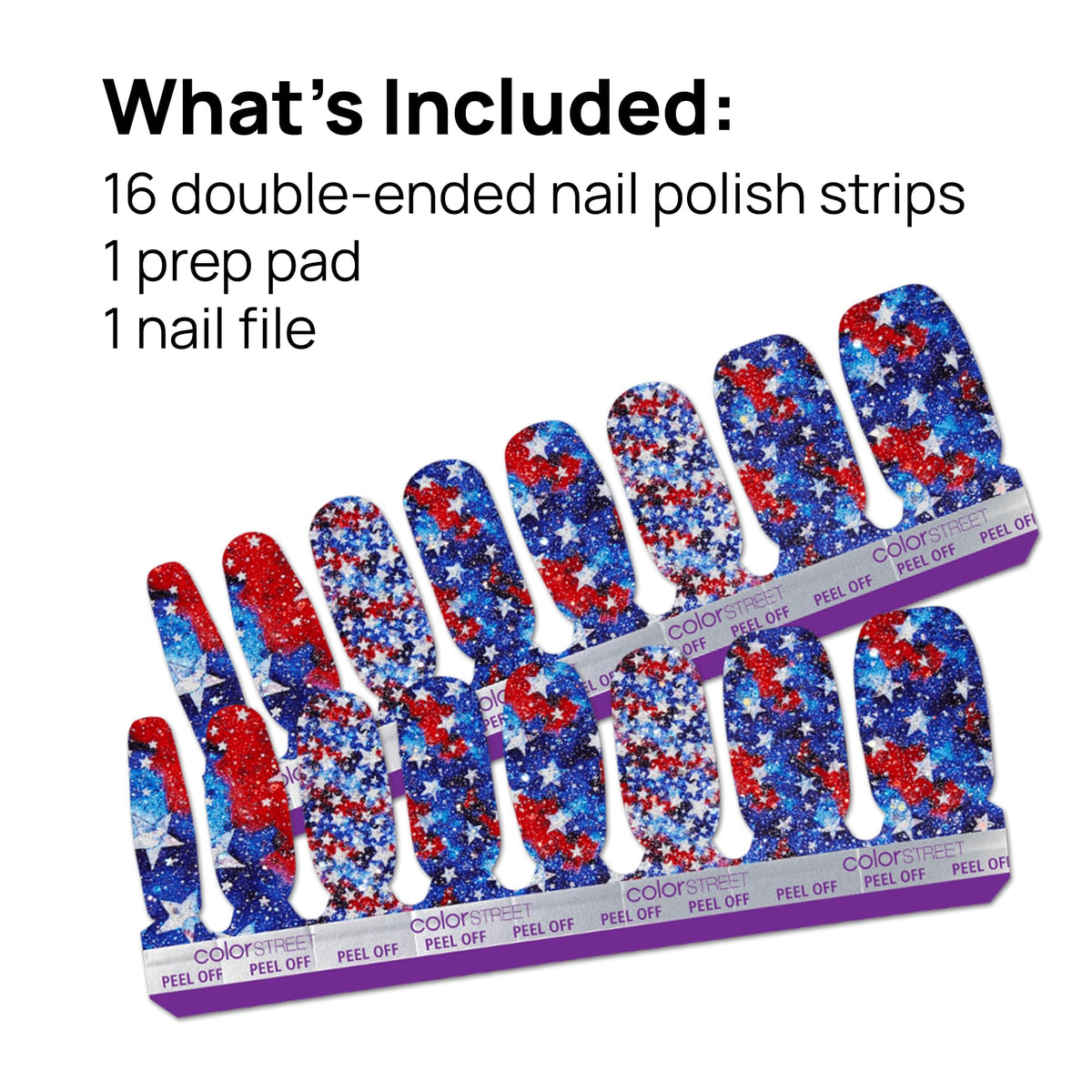 Color Street styled nails with patriotic outfit showcasing festive sparkle for events