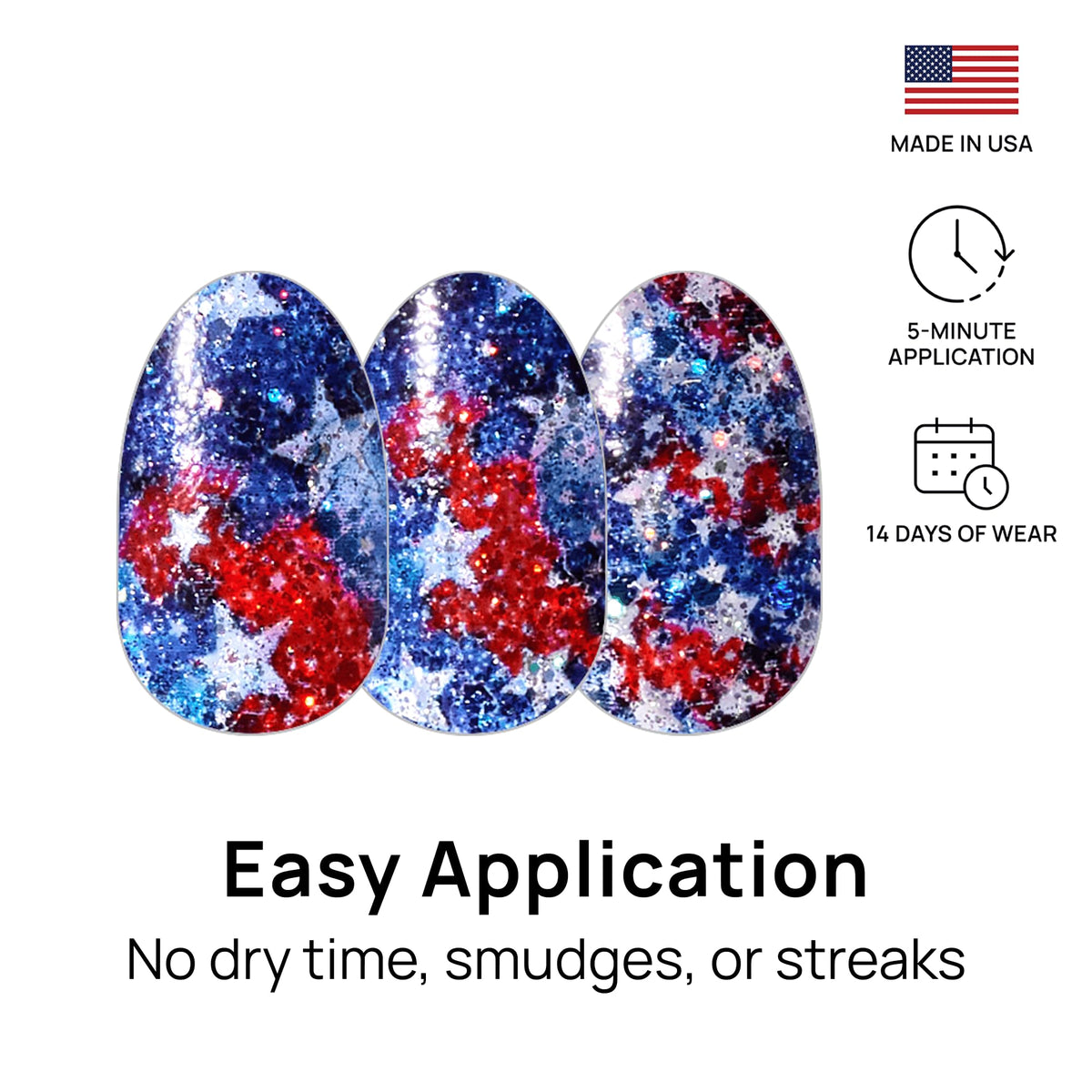 Color Street strip on hand to show scale and comfortable, flexible fit on nails