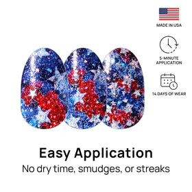 Color Street strip on hand to show scale and comfortable, flexible fit on nails