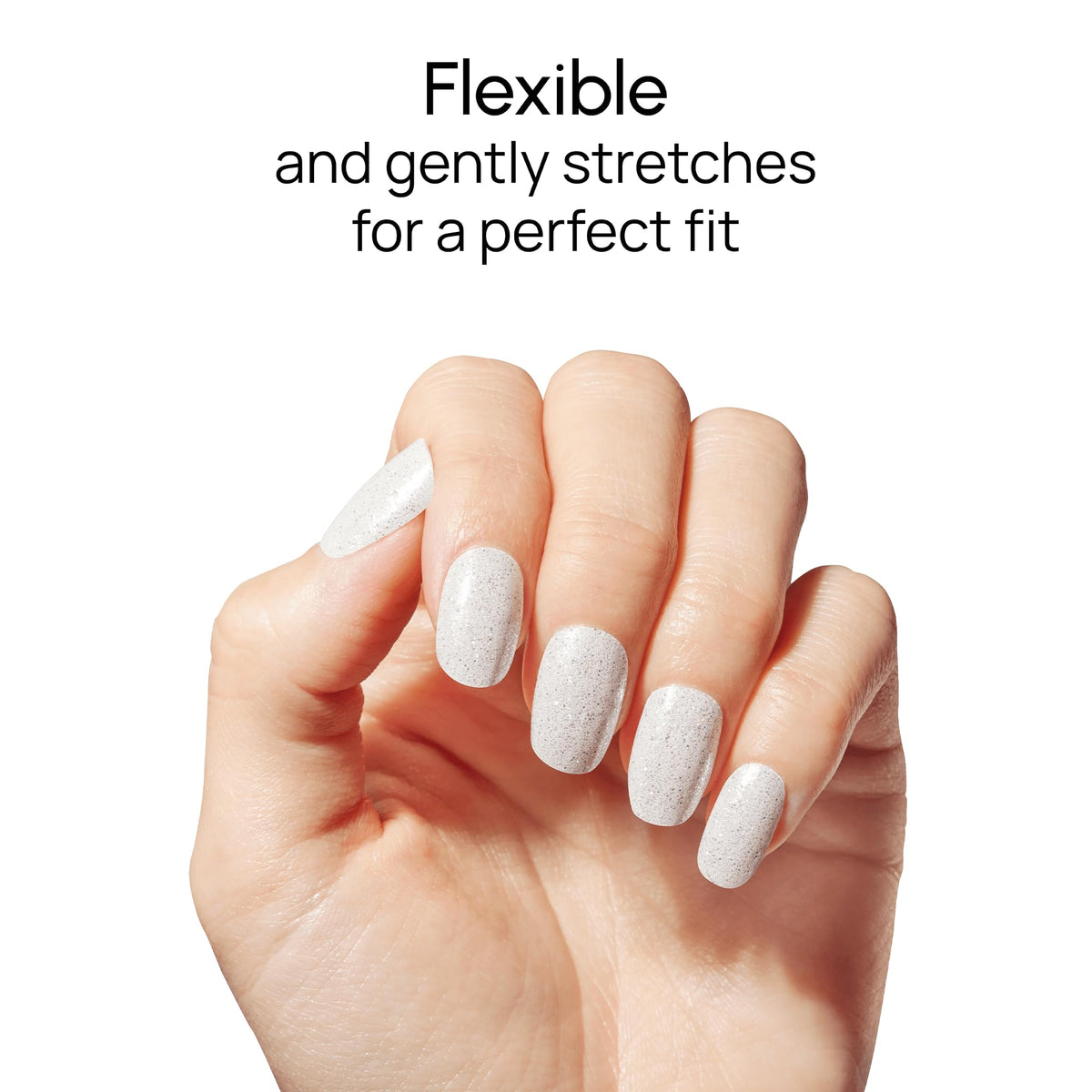 Color Street finished manicure on hands conveying clean white sparkle