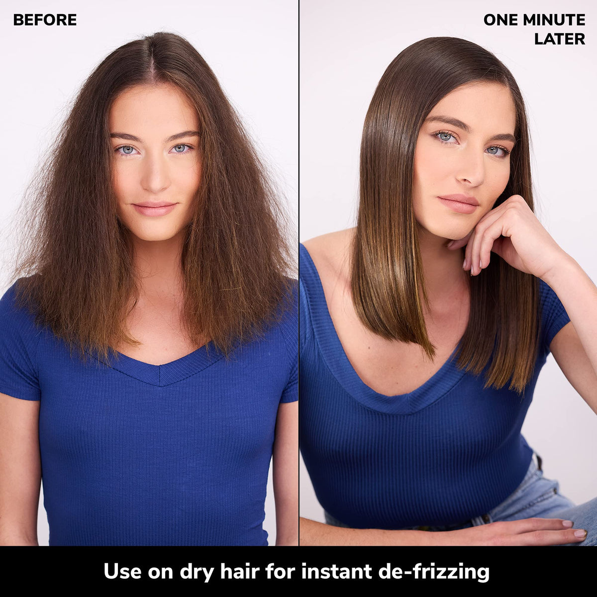 COLOR WOW product being applied to dry hair demonstrating quick frizz control