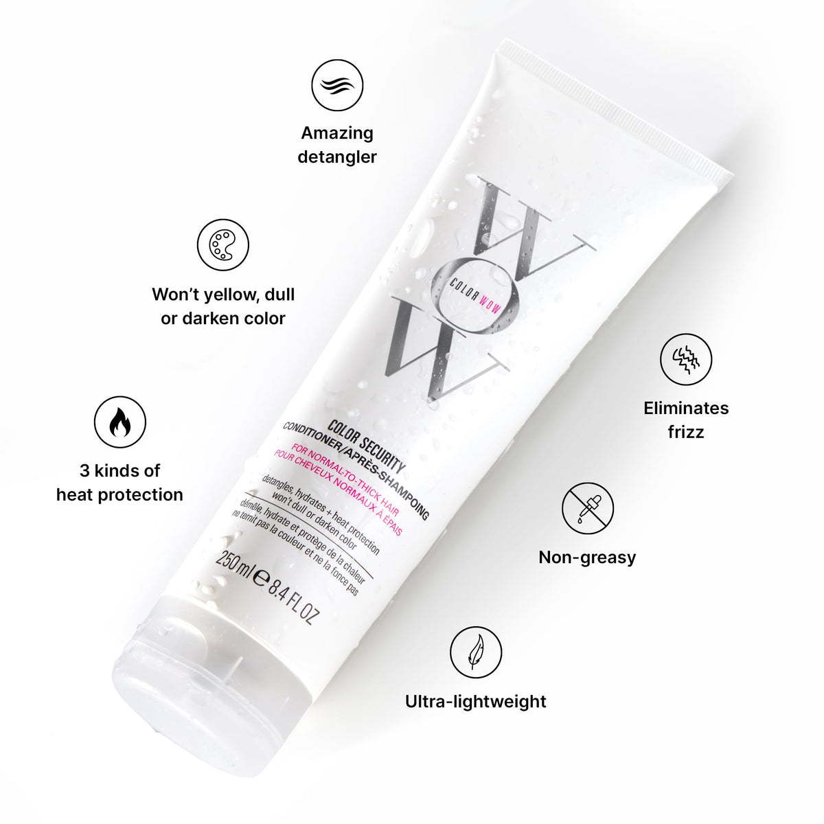 COLOR WOW conditioner in hand demonstrating detangling slip and ease