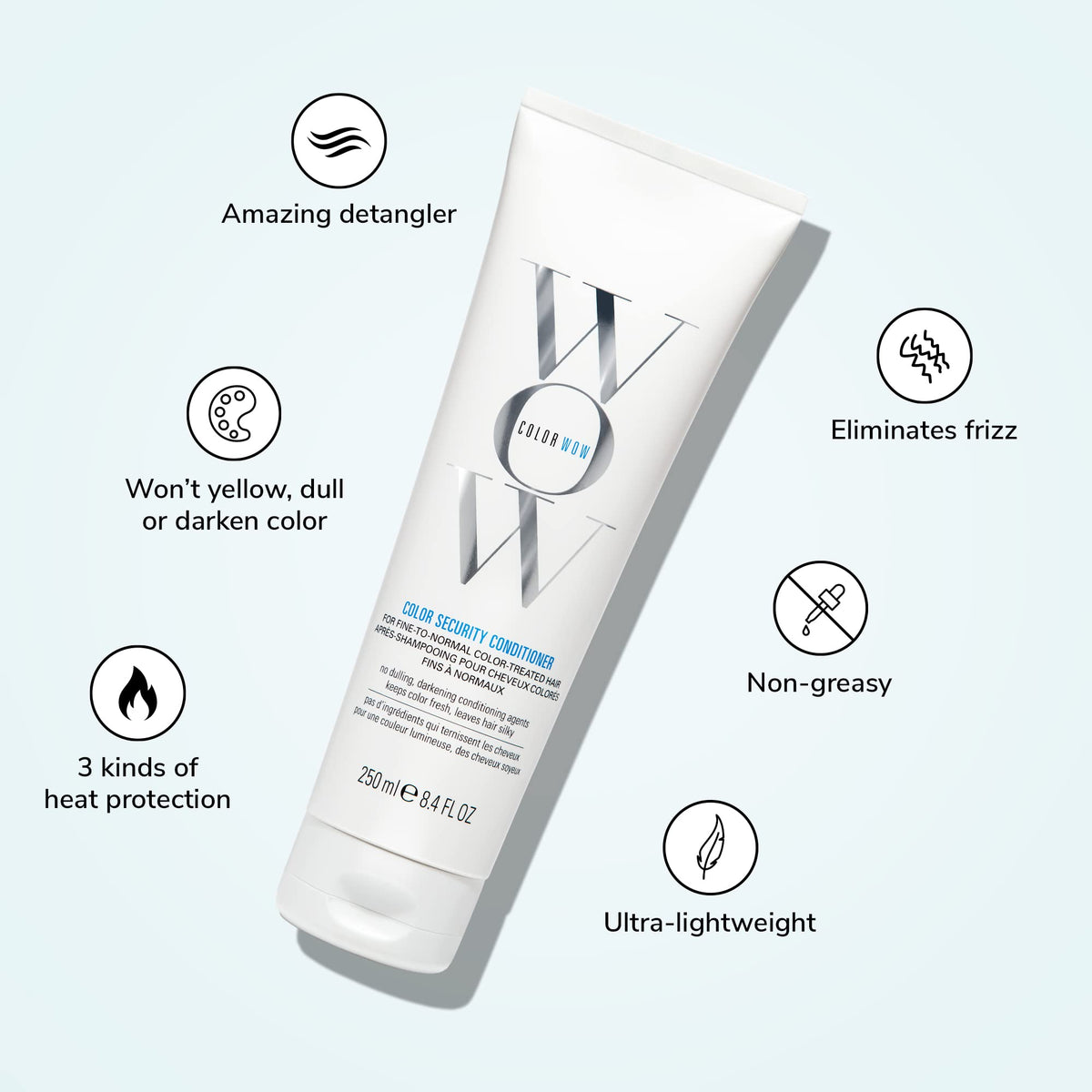 COLOR WOW conditioner texture on hand showing lightweight slip and hydration