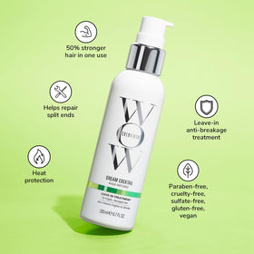 COLOR WOW heat protectant graphic showing shield effect to reduce heat damage and color fade
