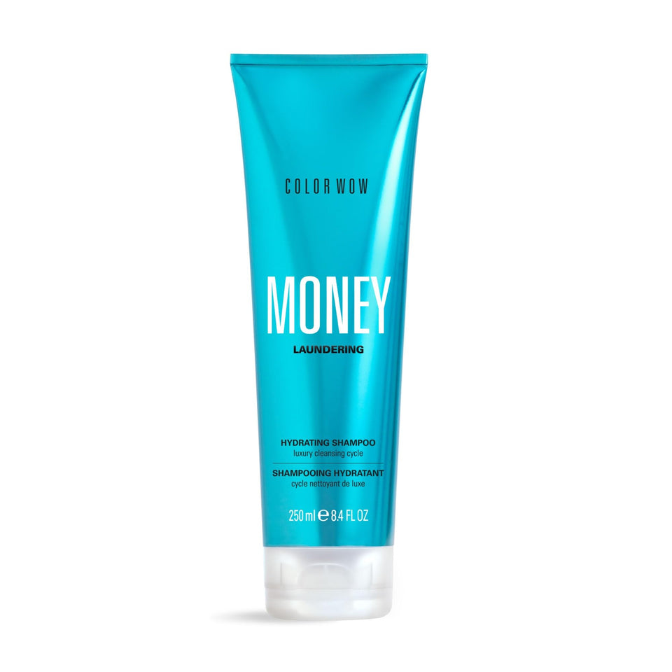 COLOR WOW front bottle showing Money Laundering shampoo and clear formula benefit