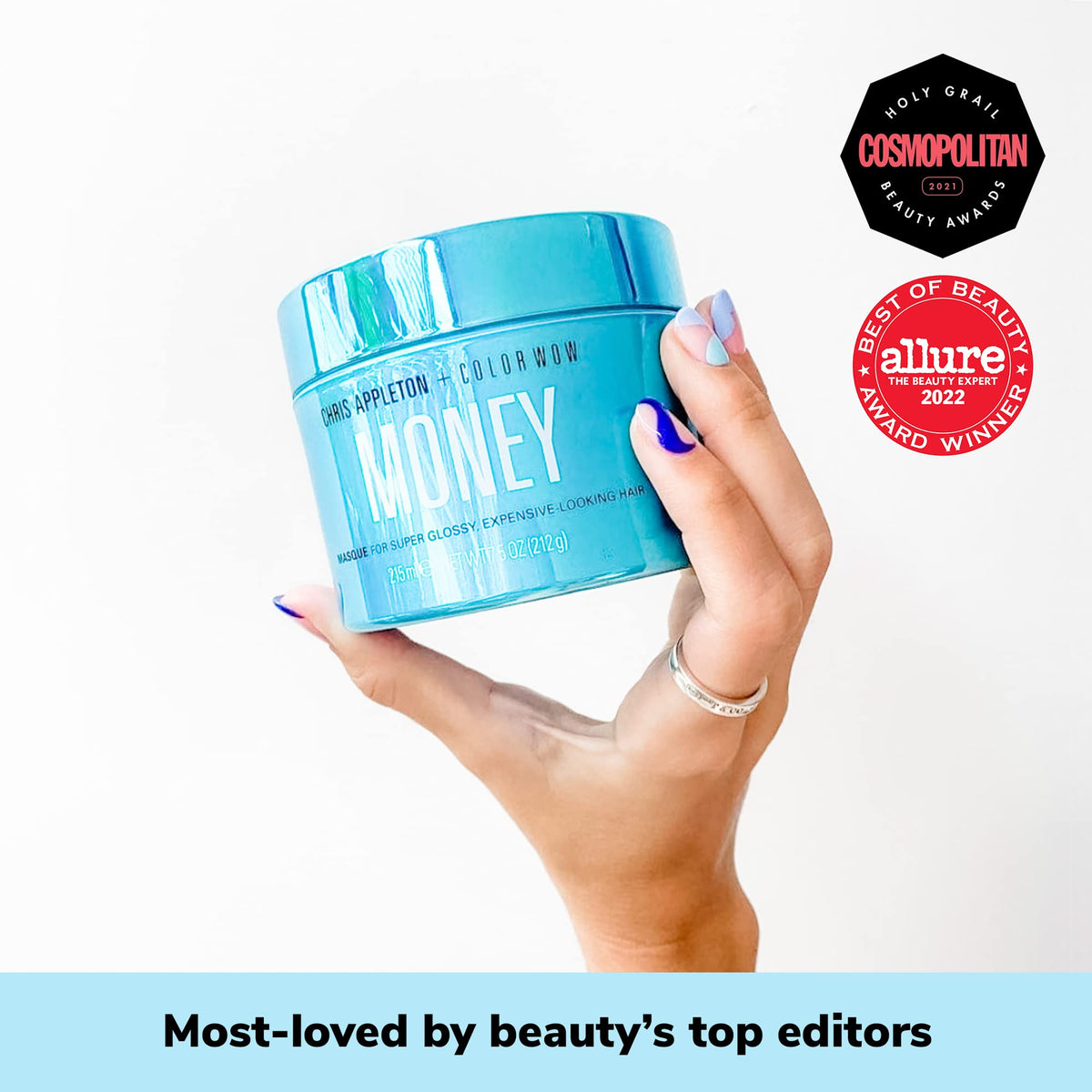 COLOR WOW Money Masque before and after hair showing improved softness