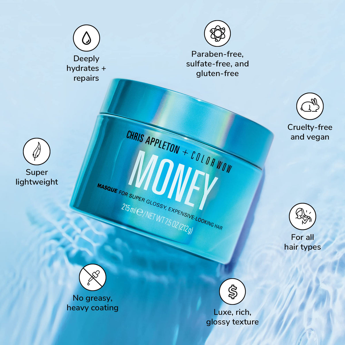 COLOR WOW Money Masque texture close-up revealing lightweight absorbent gel