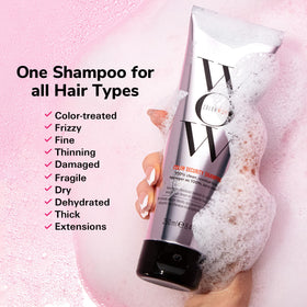 COLOR WOW shampoo lather close-up demonstrating clean no-residue foam