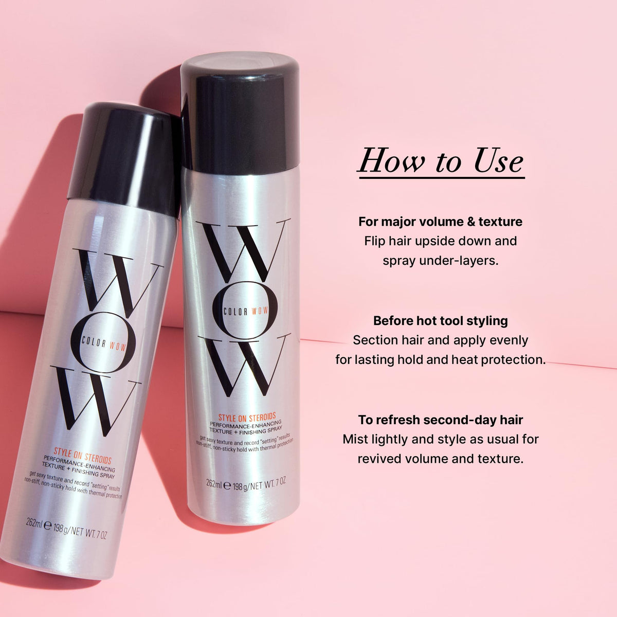 COLOR WOW size scale comparison showing bottle dimensions for travel convenience