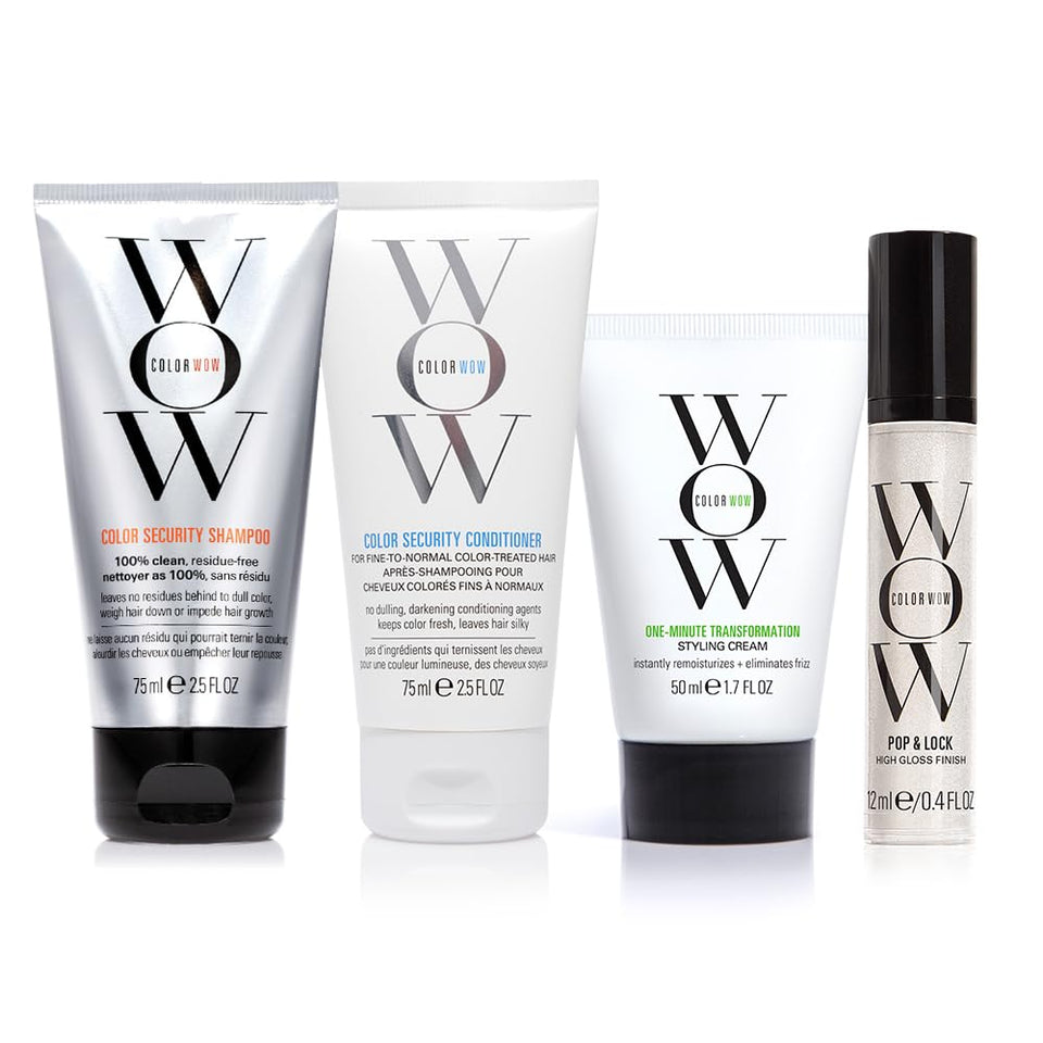 COLOR WOW travel kit front packaging showing contents for portable frizz control