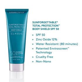 Colorescience Body Shield applied to leg showing even invisible coverage