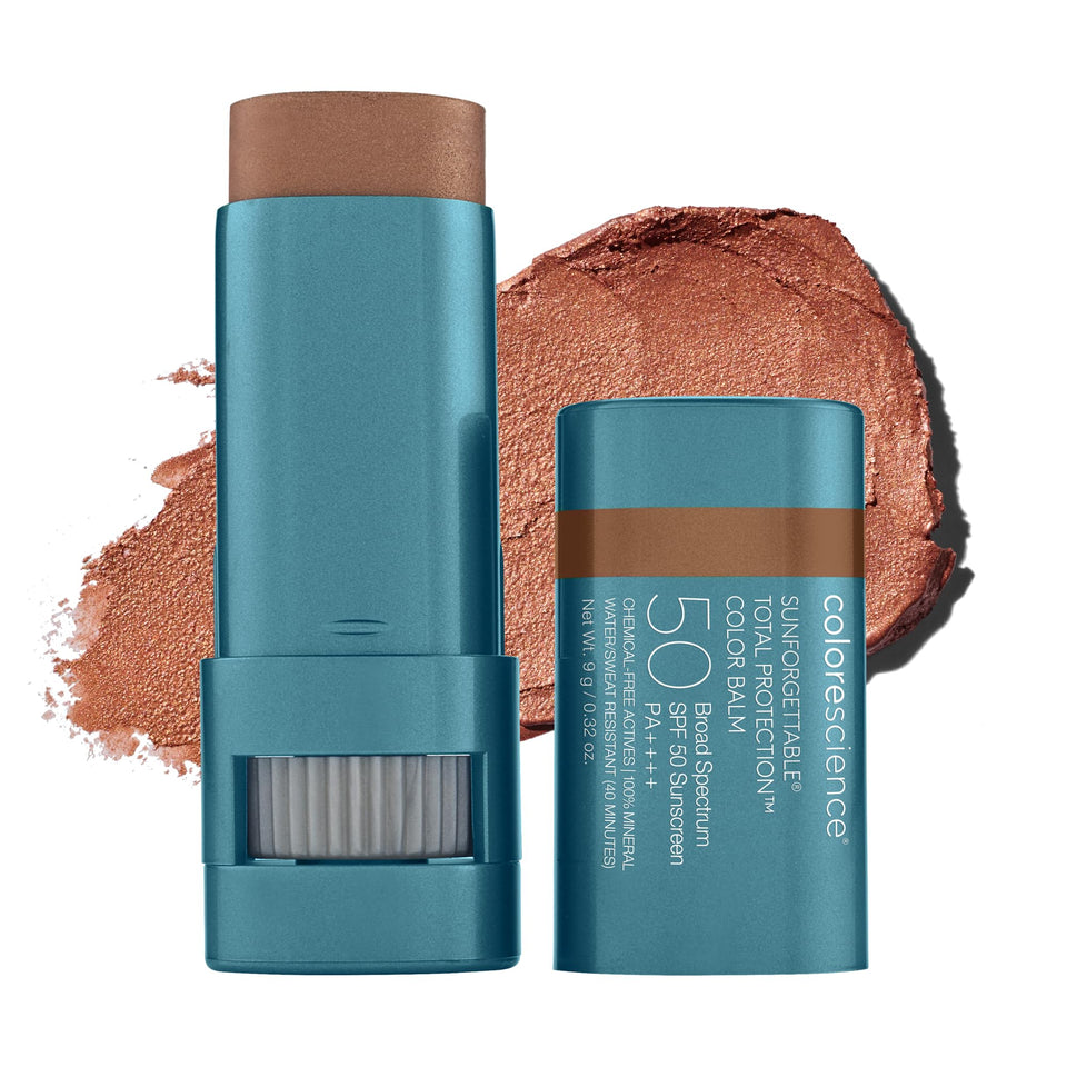 Colorescience Bronze front stick showing compact protective balm and color