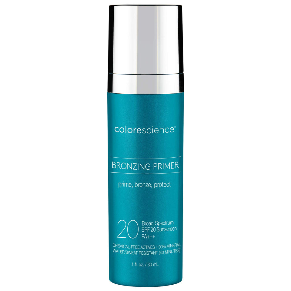 Colorescience bronzing primer front packaging showing SPF and bronzed tint benefit
