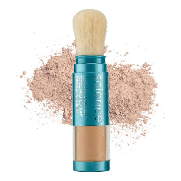 Colorescience brush-on compact front view showing packaging and SPF benefit