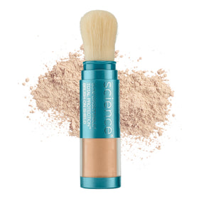 Colorescience brush-on sunscreen front packaging showing compact design and shade medium