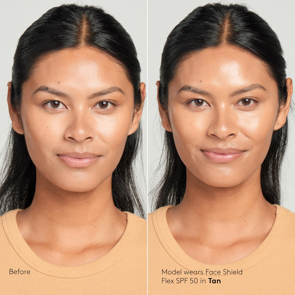 Colorescience Face Shield Flex swatches on arm showing adaptive tan pigmentation and blendability