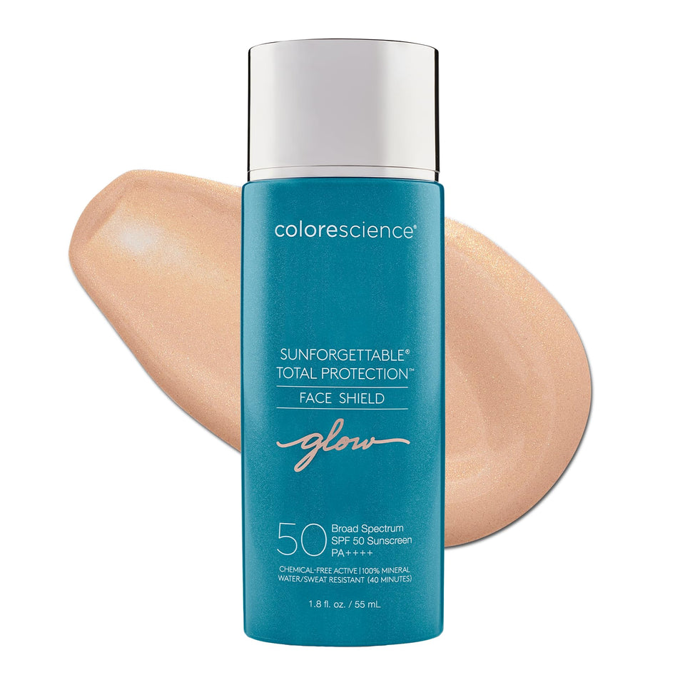 Colorescience front packaging showing product name and glow finish for everyday protection