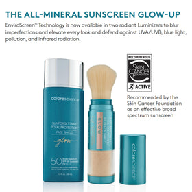 Colorescience worn outdoors in sunlight showing environmental defense and glow benefit