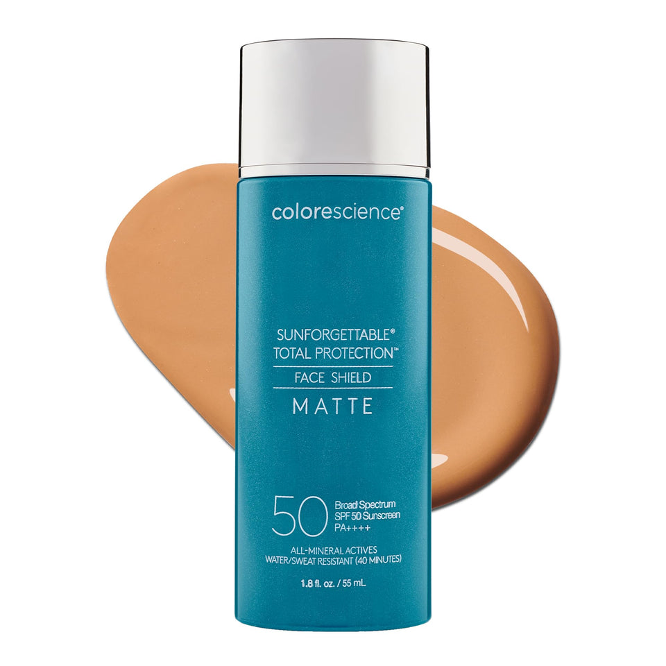 Colorescience front packaging showing matte SPF 50 protection and benefits