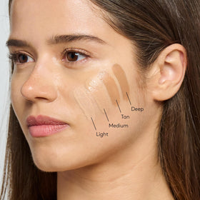 Colorescience FLEX applied on model to show natural, medium coverage finish