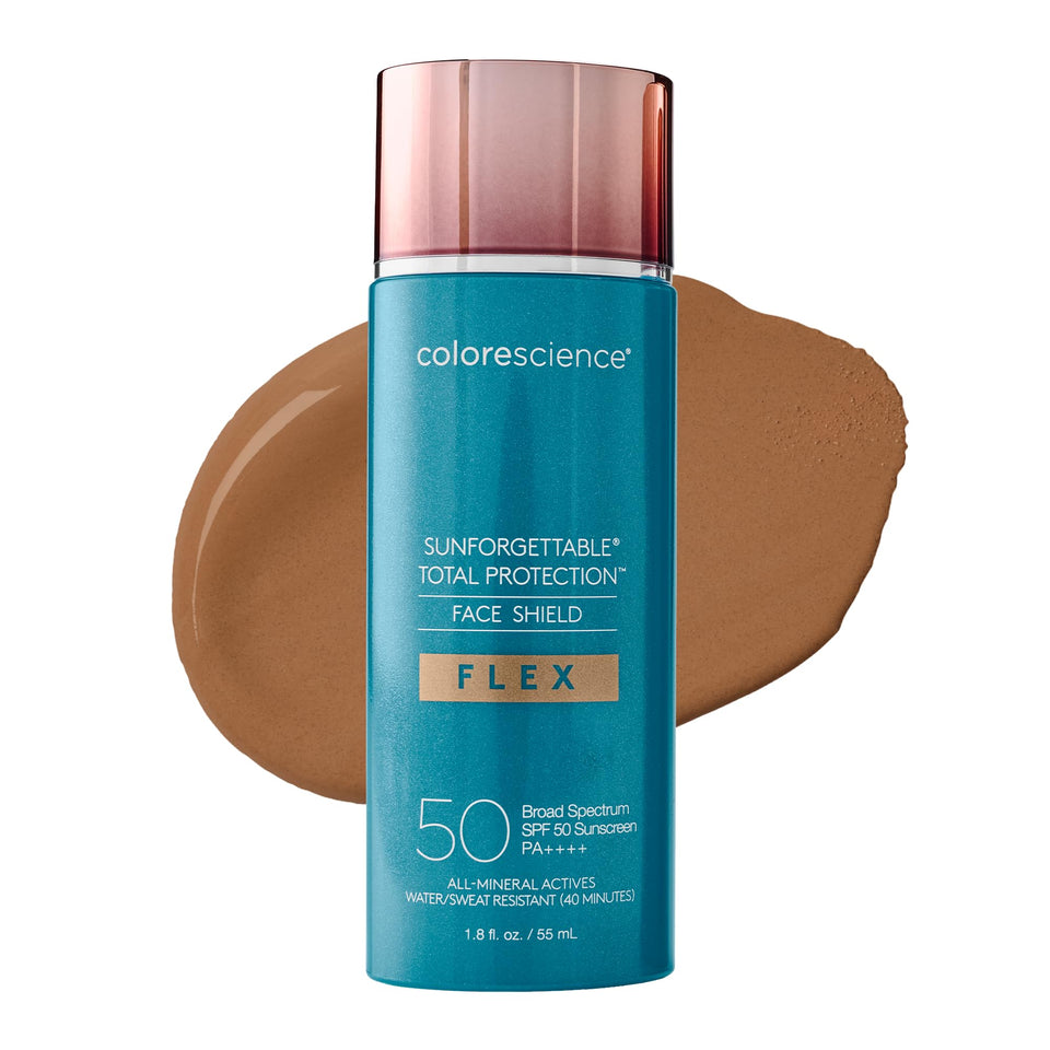 Colorescience FLEX front packaging showing SPF 50 protection and deep shade
