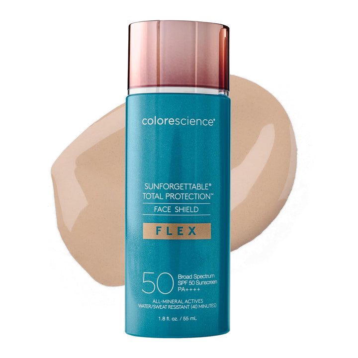 Colorescience FLEX front packaging showing SPF 50 protection and tinted finish