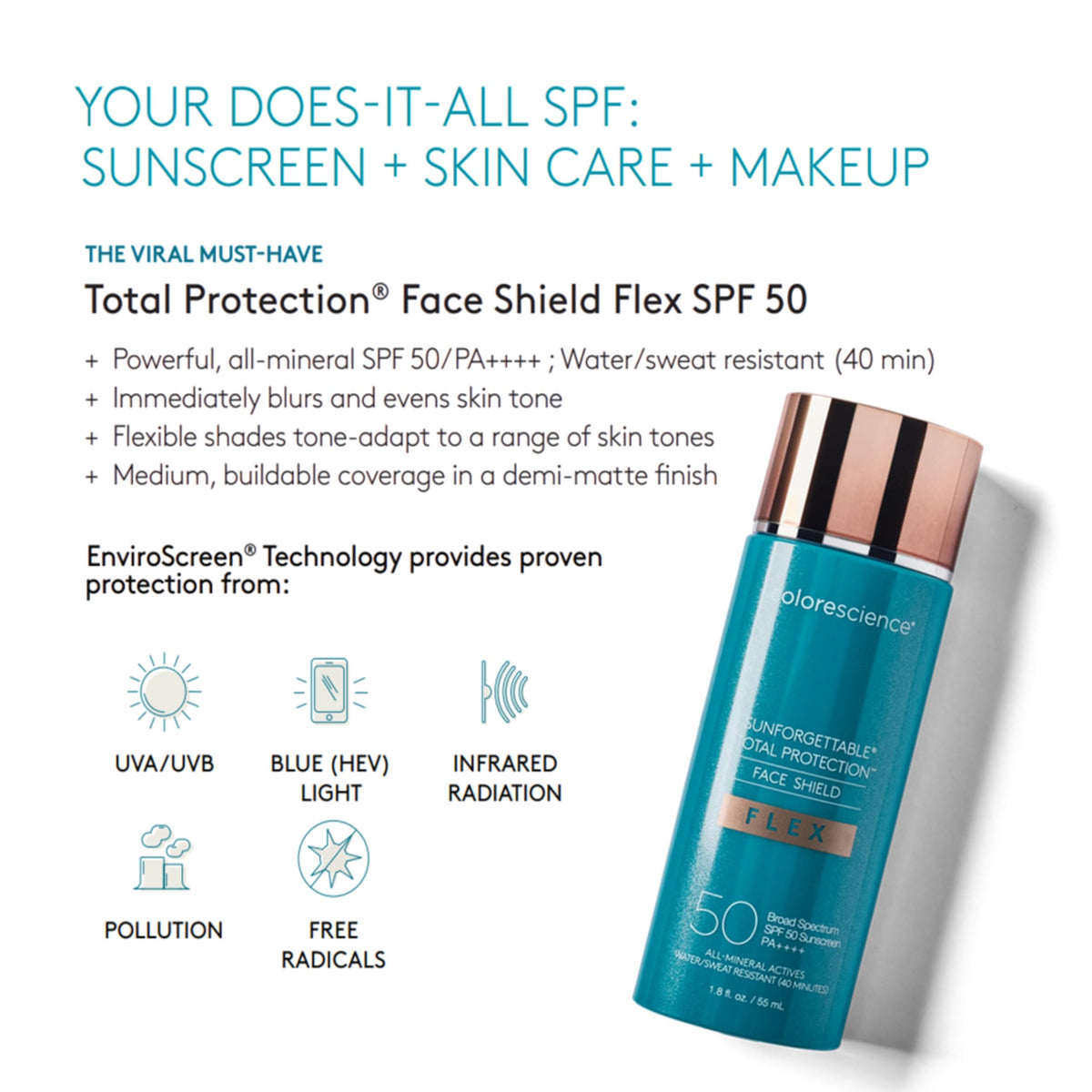 Colorescience FLEX dispensing cream from bottle illustrating easy pump application