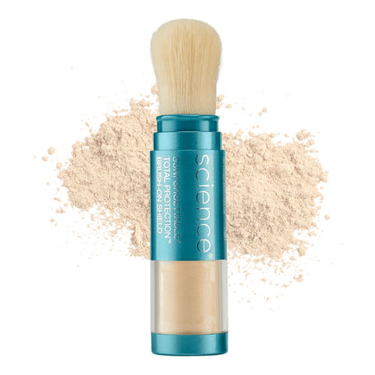 Colorescience front packaging showing brush-on powder and compact protection
