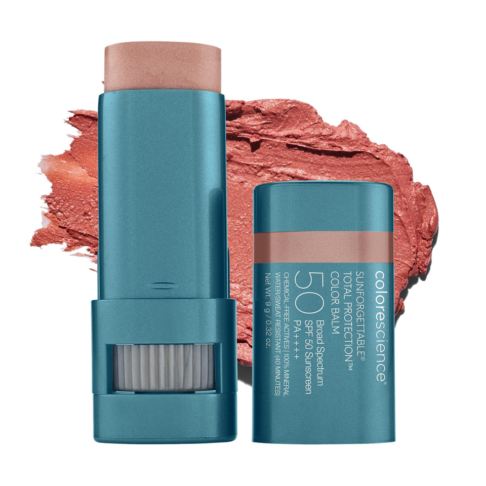 Colorescience front packaging showing compact color balm and SPF 50 protection benefit