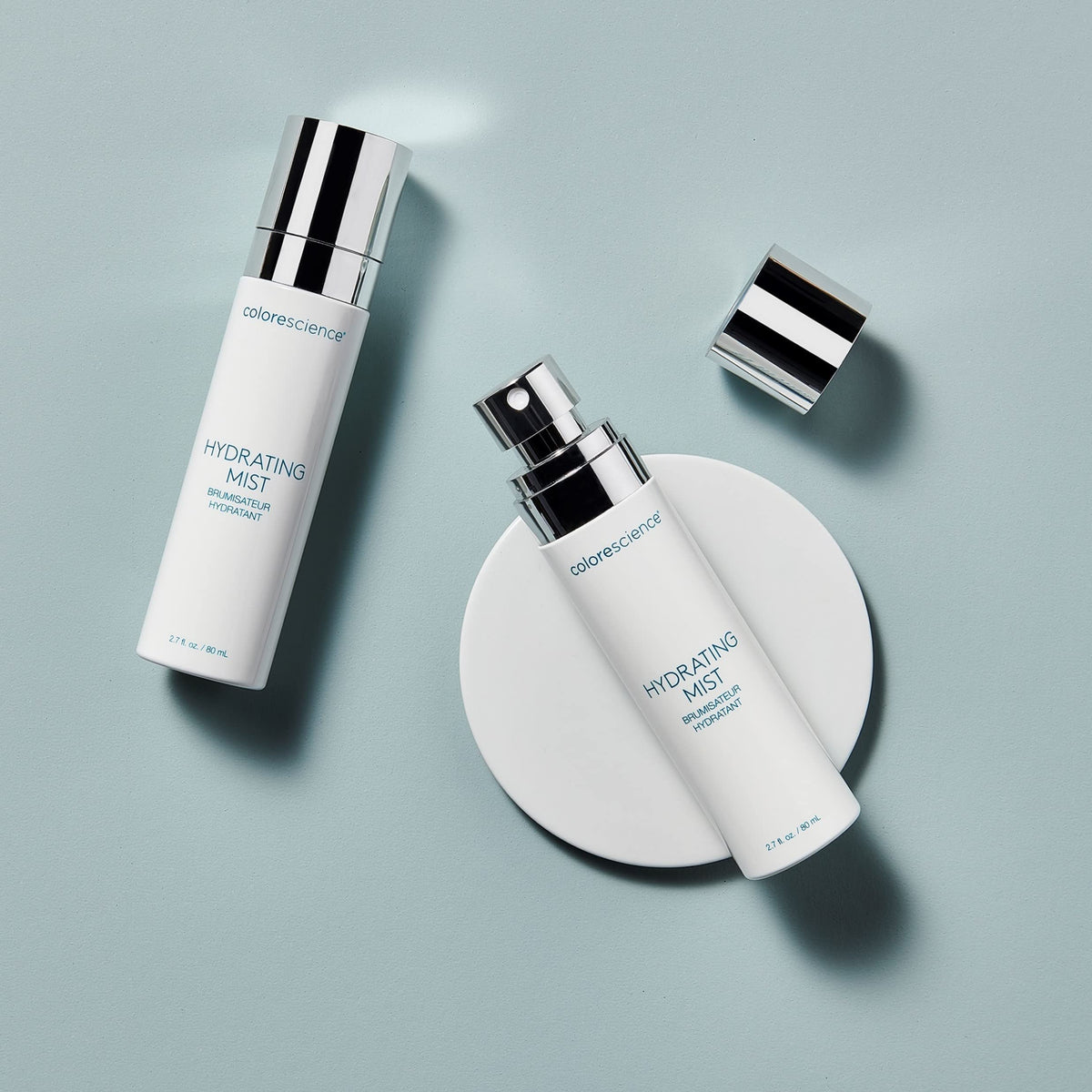 Colorescience close-up mist spray illustrating fine atomizer and instant refresh benefit