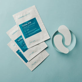 Colorescience lifestyle shot of person applying masks for depuffing benefit