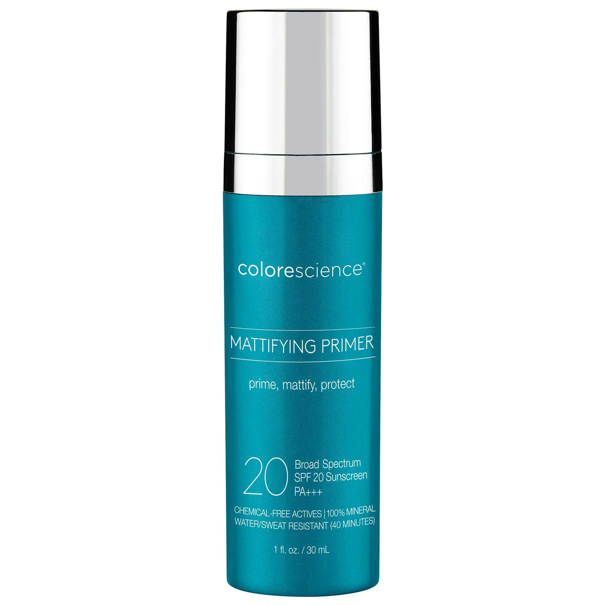 Colorescience Mattifying Perfector front packaging showing SPF and matte finish benefits