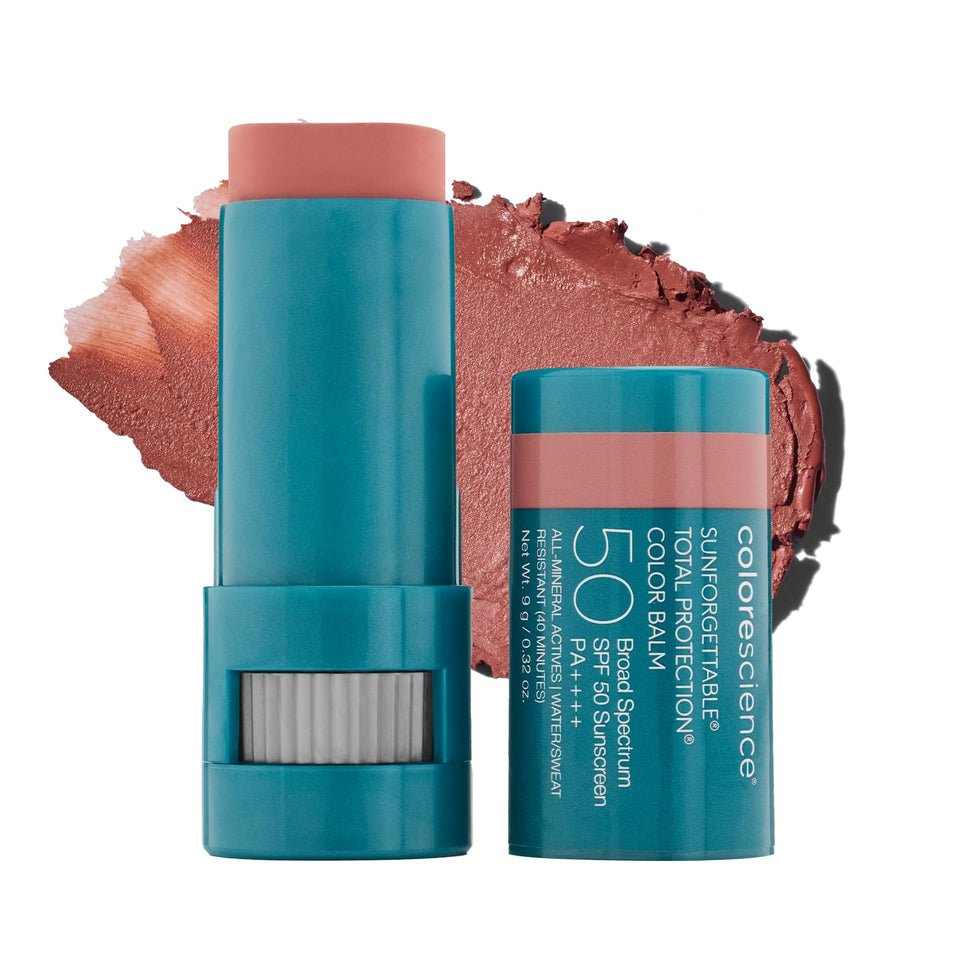 Colorescience balm packaging front showing SAVANNA shade and SPF protection