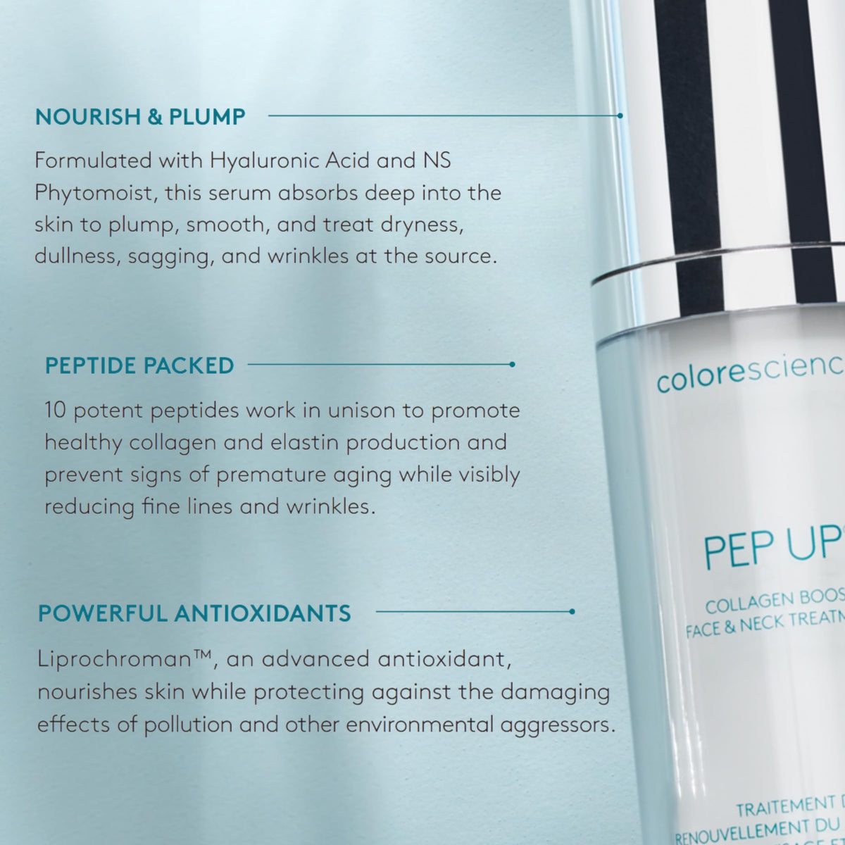 Colorescience Pep Up applied to jawline and neck demonstrating smooth coverage and absorbency