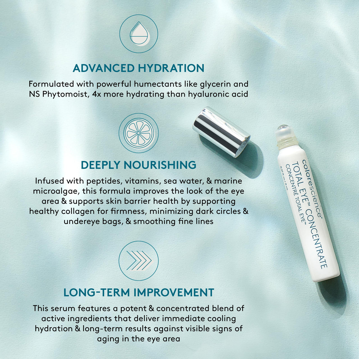 Colorescience Total Eye Concentrate applied under eye in morning routine demonstrating hydration