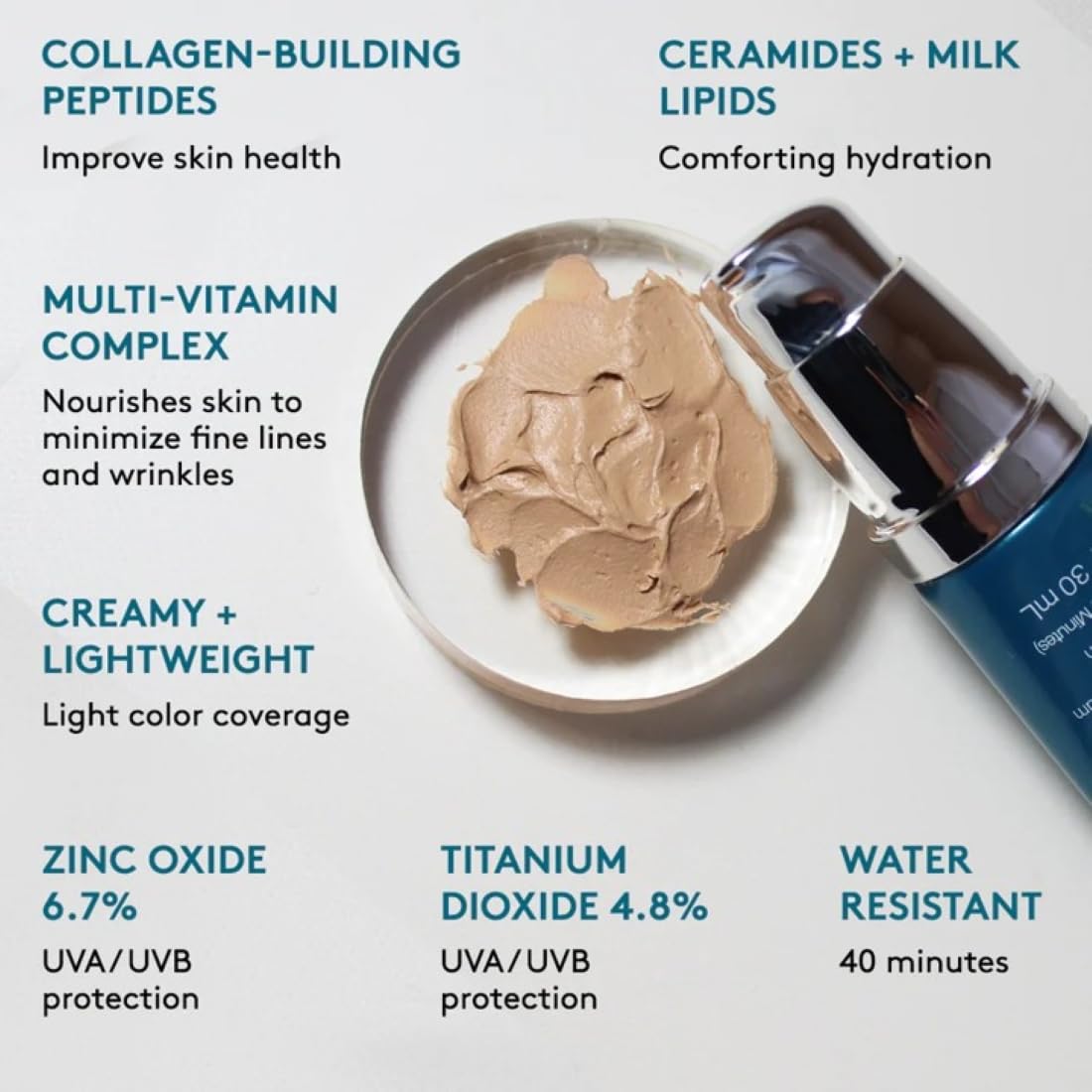 Colorescience tube next to teaspoon showing 1 fl oz scale