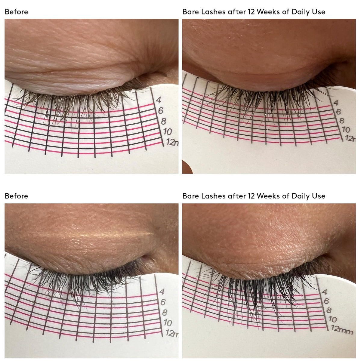 Colorescience before and after lashes showing lengthening and conditioning benefits