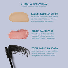 Colorescience model closeup wearing mascara showing natural dark brown enhancement